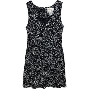 California Gold Rush Vintage 90s Black Floral Rayon Romper Lace V-Neck Medium